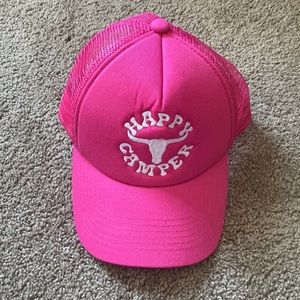 Happy camper hot pink trucker hat